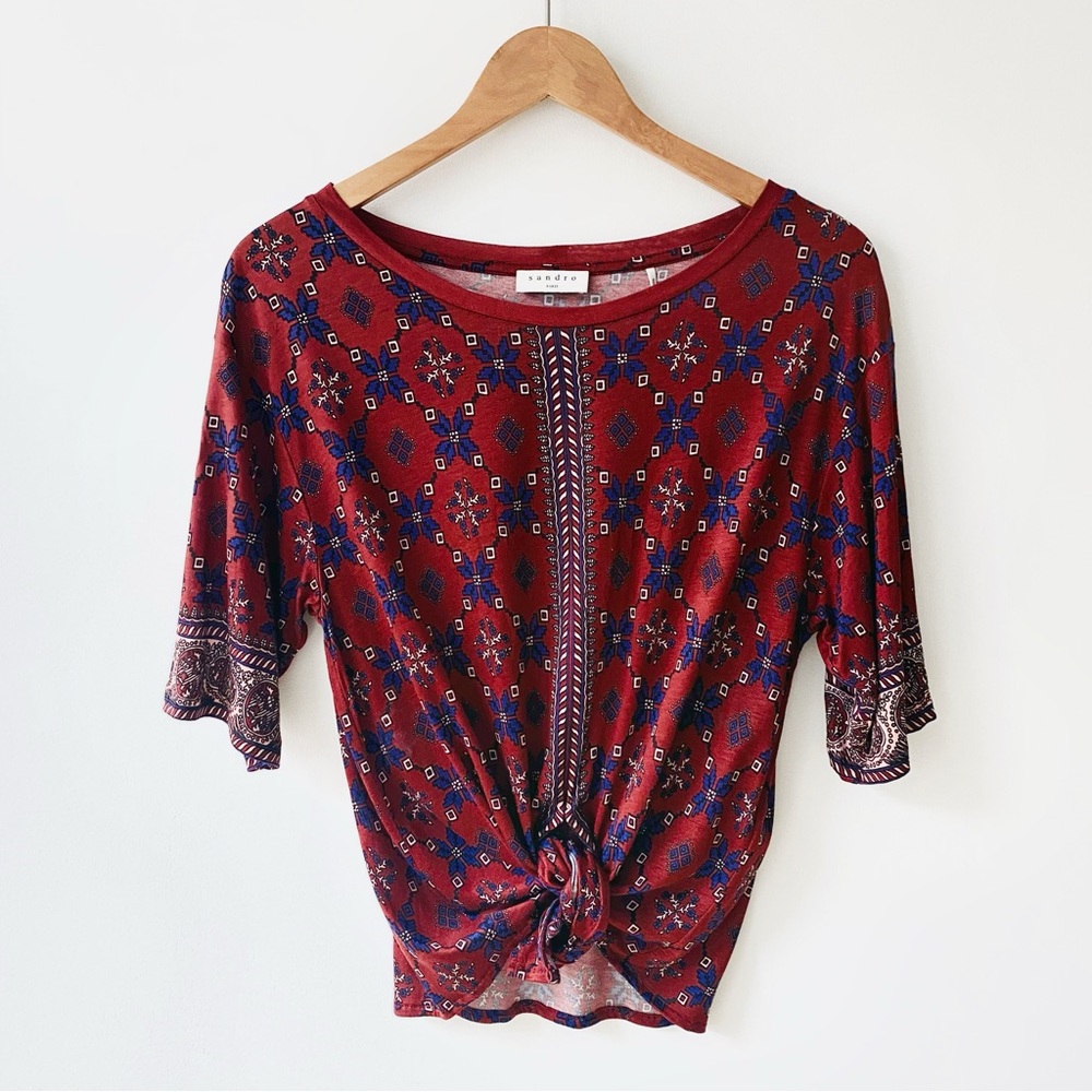 Sandro tie front t-shirt geometric print top